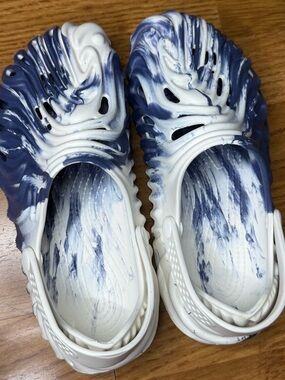 White and blue comfortable closed toe sandals , size 4 kids